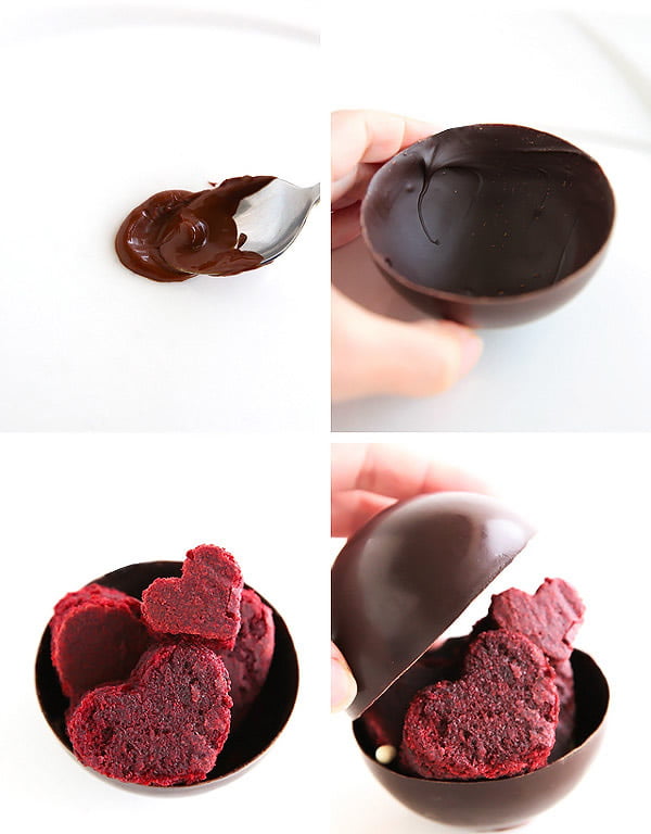 12 2 شکلات پر شده با کیک های قلبی شکل( همراه با سس شکلاتی نوتلا)