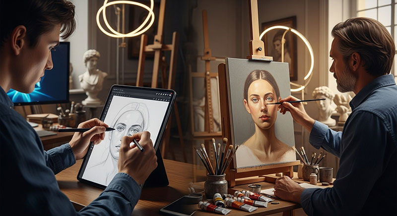 نقاشی دیجیتال یا سنتی: کدام انتخاب برای پرتره چهره شما بهترین است؟